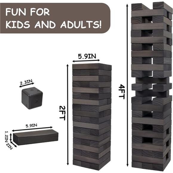 54Pieces Giant Tumble Tower Blocks Game Giant Wood Stacking Game with 1 Dice Set - Picture 3 of 7